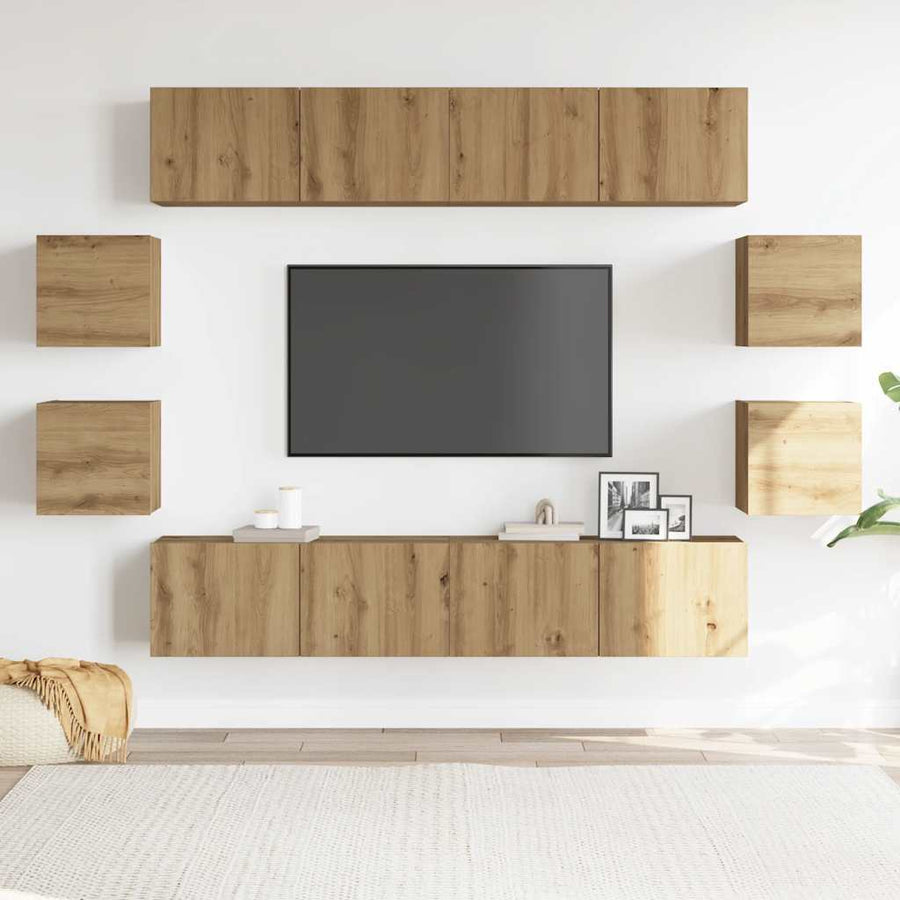 Tv-wandkasten 8 st bewerkt hout artisanaal eikenkleurig