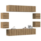 Tv-meubelset 8 stuks wandmontage bewerkt hout artisanaal eiken