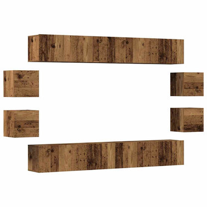 Tv-wandkasten 8 st bewerkt hout oud houtkleurig