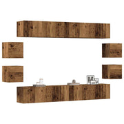 Tv-meubelset 8 stuks wandmontage bewerkt hout oud houtkleurig