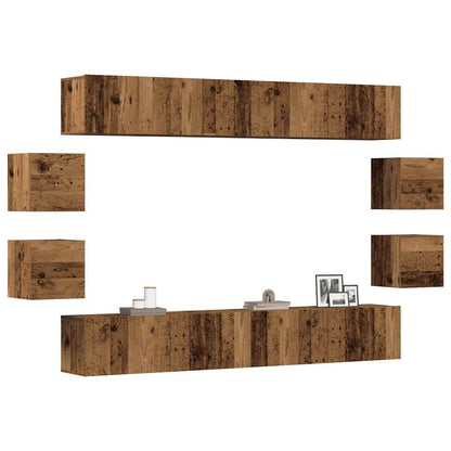 Tv-wandkasten 8 st bewerkt hout oud houtkleurig