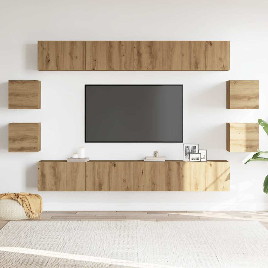 Tv-wandkasten 8 st bewerkt hout artisanaal eikenkleurig
