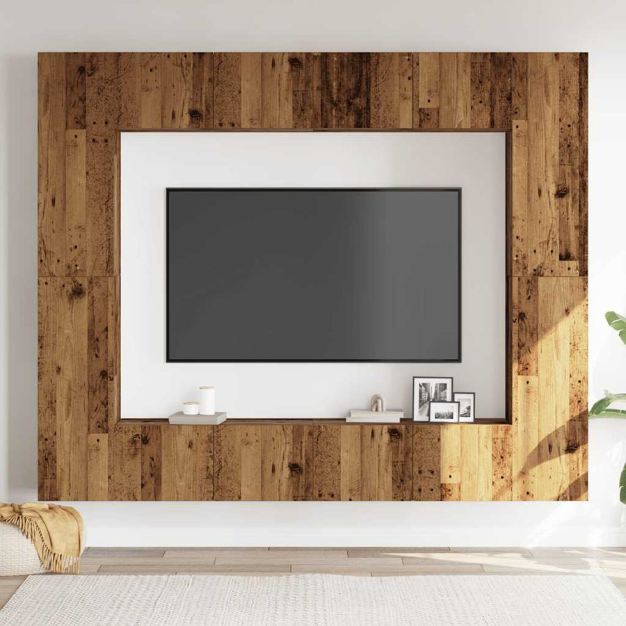 Tv-wandkasten 8 st bewerkt hout oud houtkleurig