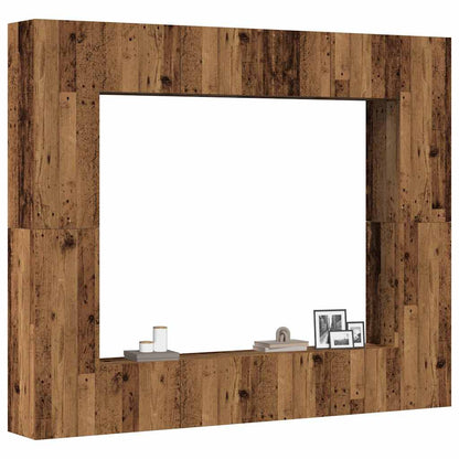Tv-wandkasten 8 st bewerkt hout oud houtkleurig