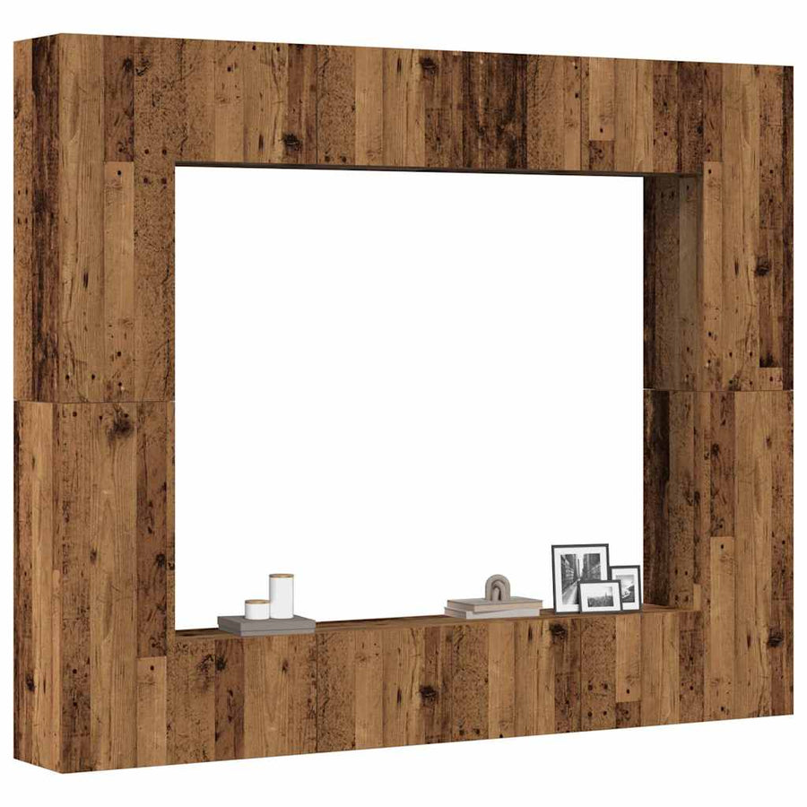 Tv-wandkasten 8 st bewerkt hout oud houtkleurig
