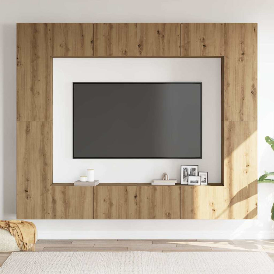 Tv-wandkasten 8 st bewerkt hout artisanaal eikenkleurig