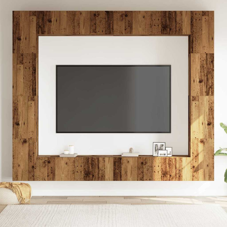 Tv-wandkasten 8 st bewerkt hout oud houtkleurig