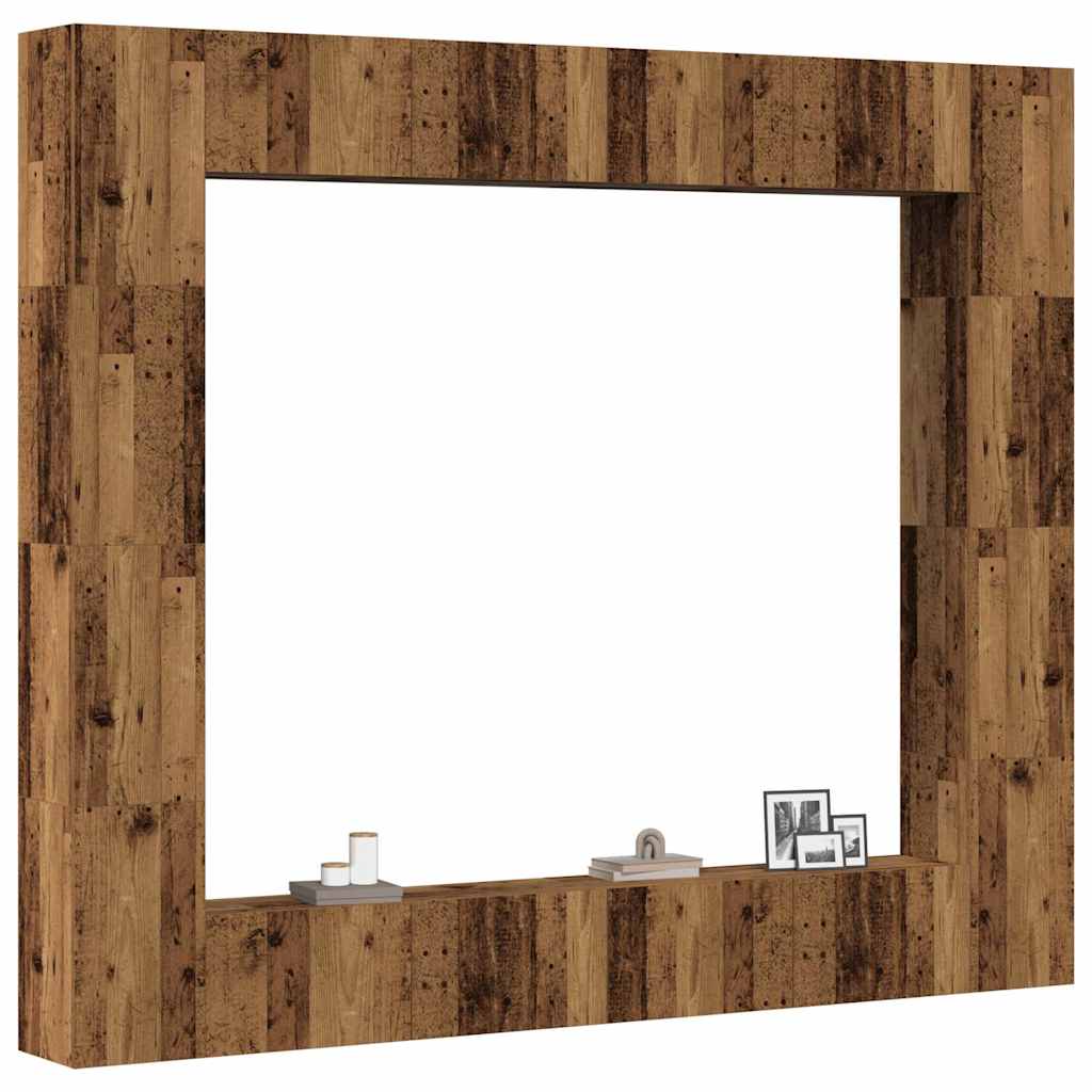 Tv-wandkasten 8 st bewerkt hout oud houtkleurig