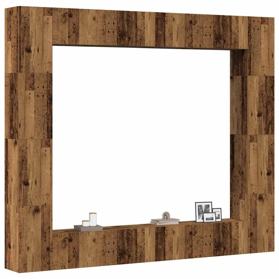 Tv-wandkasten 8 st bewerkt hout oud houtkleurig