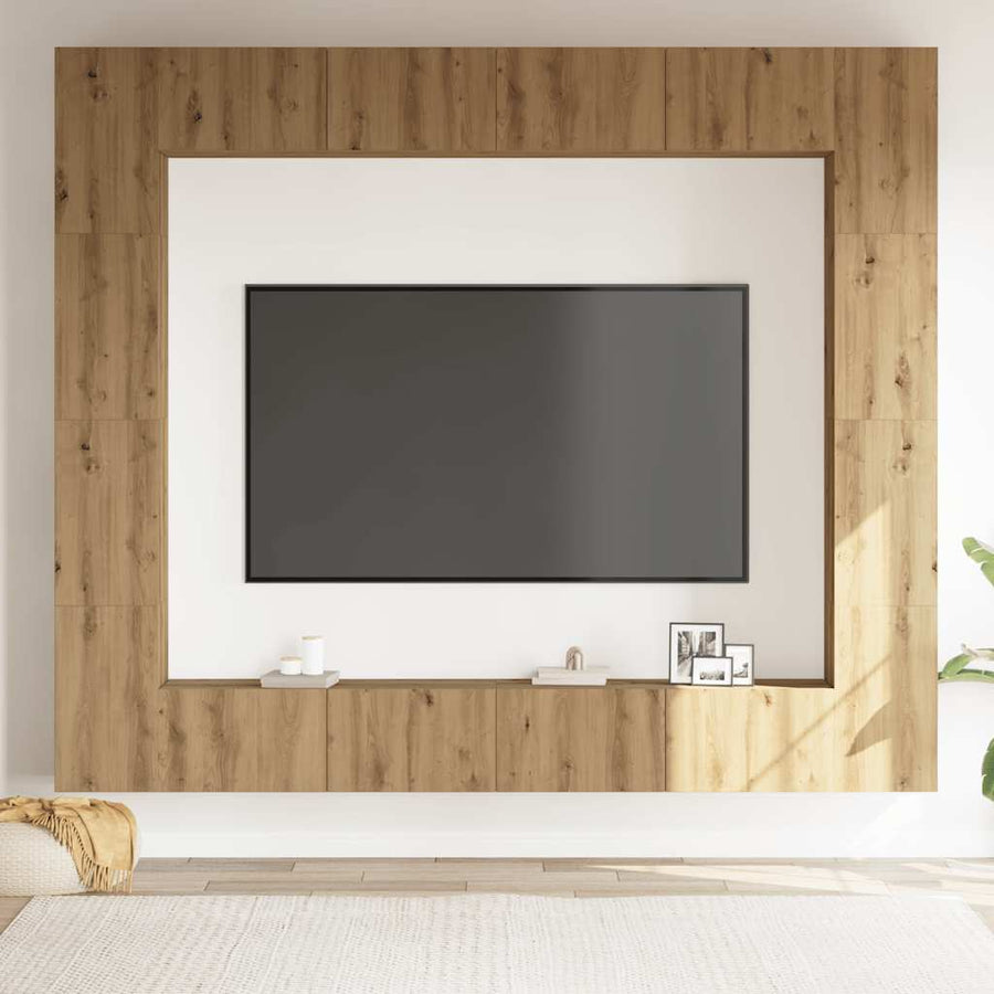 Tv-wandkasten 8 st bewerkt hout artisanaal eikenkleurig