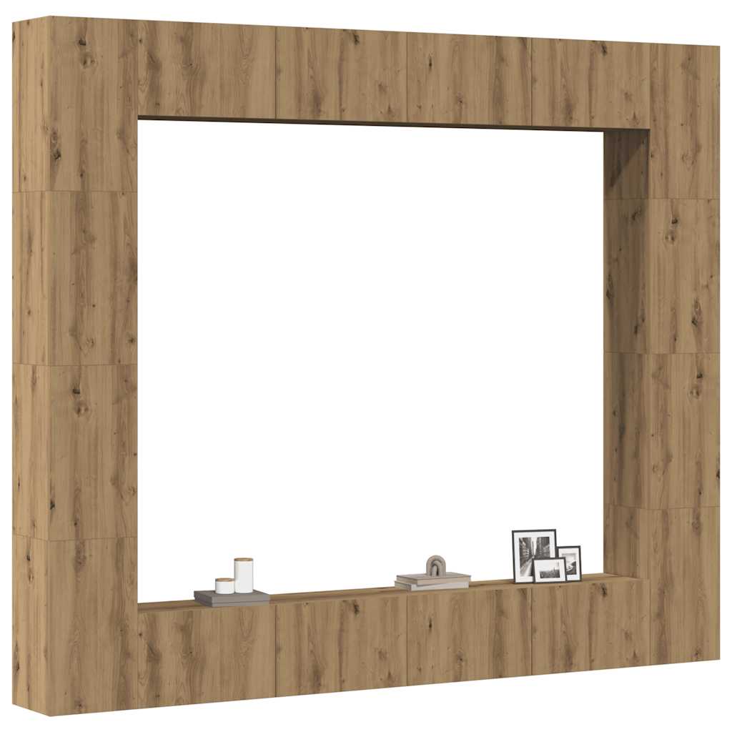 Tv-wandkasten 8 st bewerkt hout artisanaal eikenkleurig