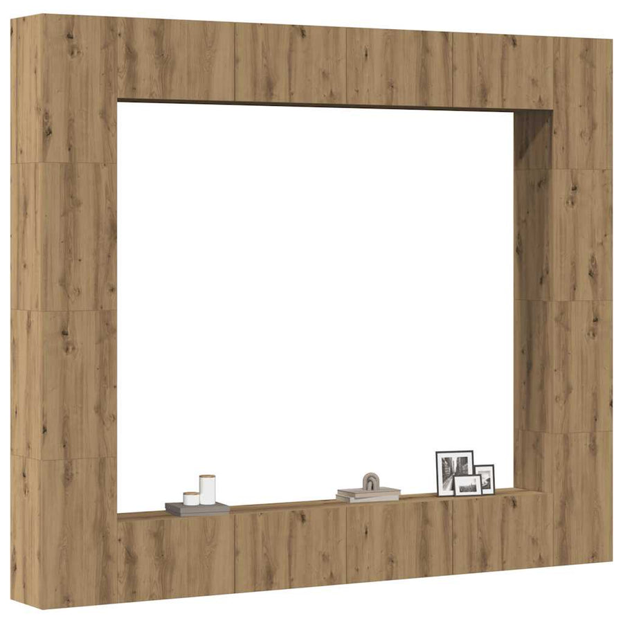 Tv-wandkasten 8 st bewerkt hout artisanaal eikenkleurig