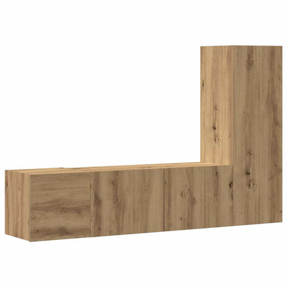 Tv-wandkasten 3 st bewerkt hout artisanaal eikenkleurig
