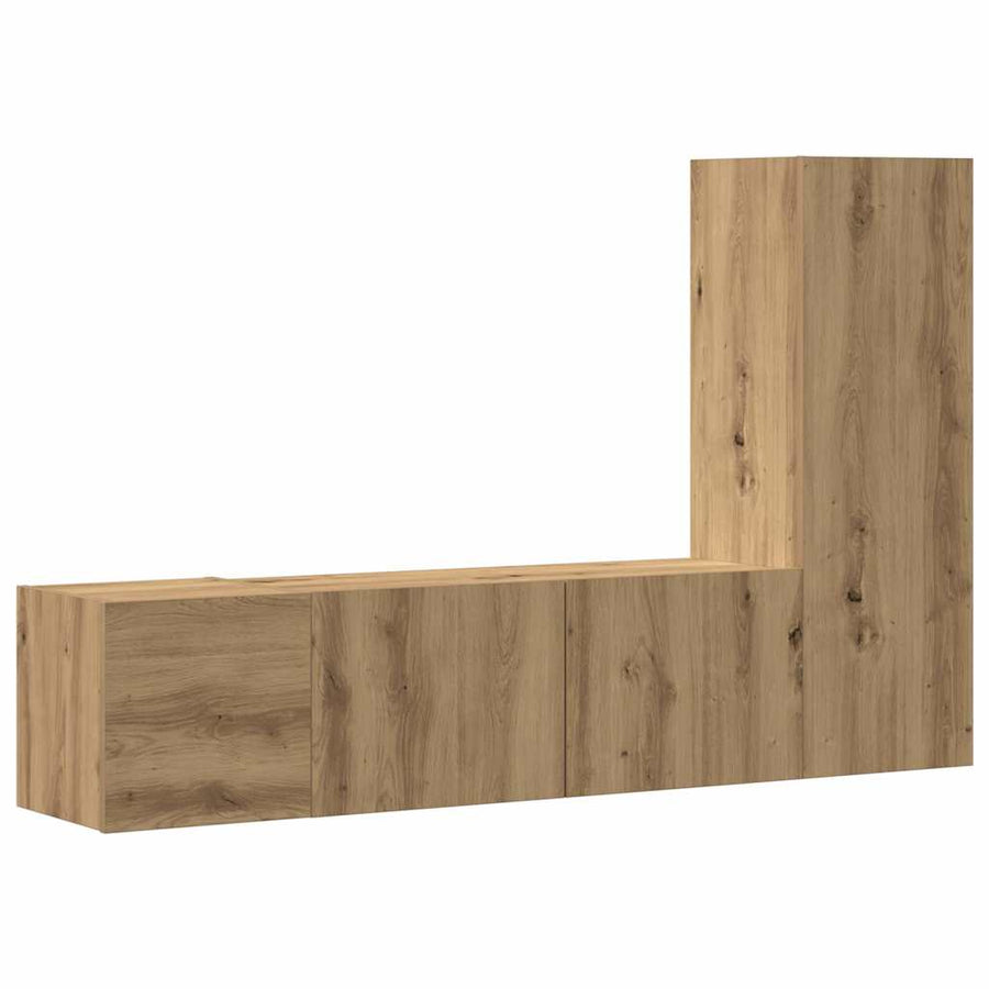 Tv-wandkasten 3 st bewerkt hout artisanaal eikenkleurig