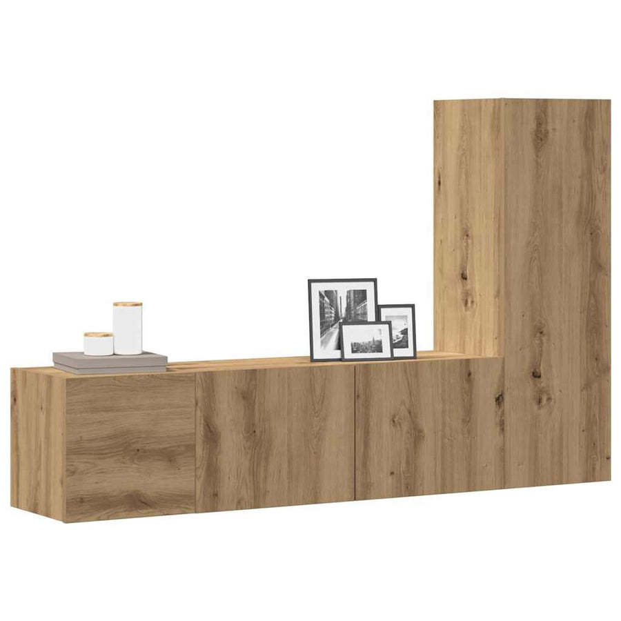 Tv-wandkasten 3 st bewerkt hout artisanaal eikenkleurig
