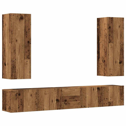 Tv-wandkasten 5 st bewerkt hout oud houtkleurig