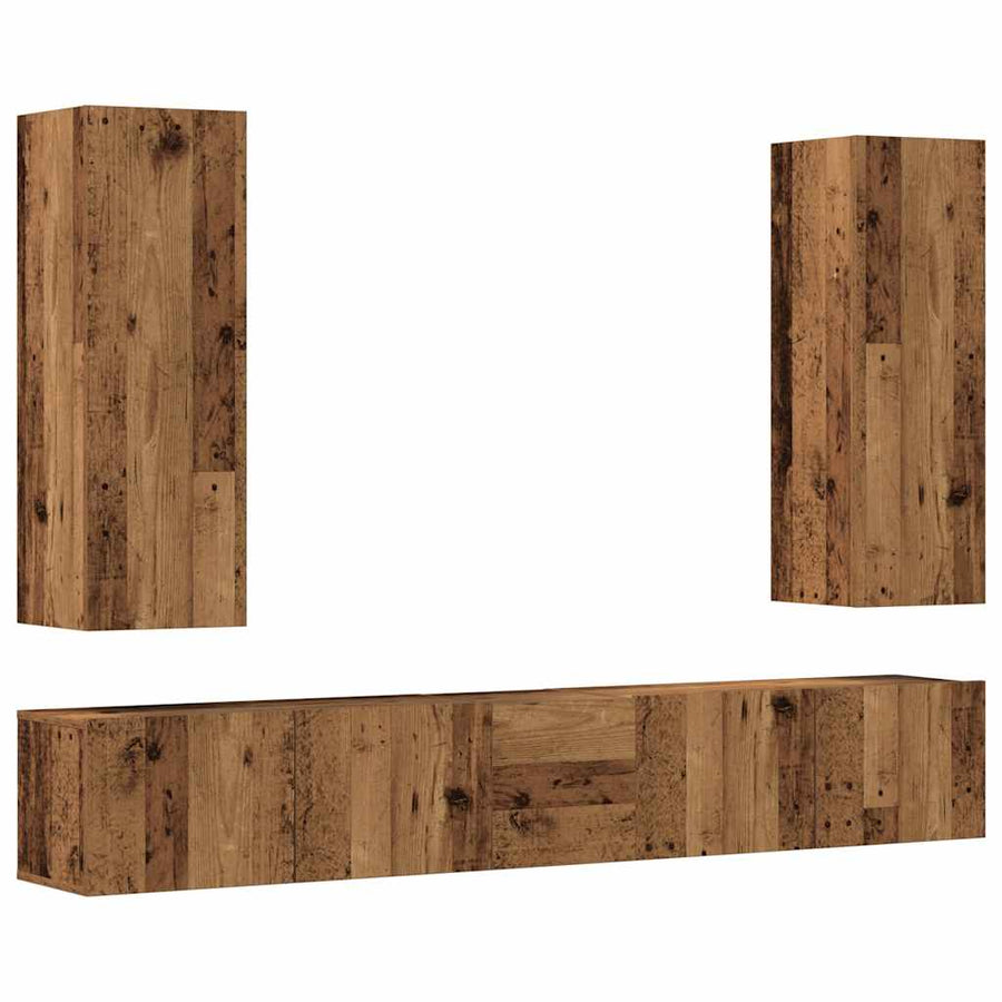 Tv-wandkasten 5 st bewerkt hout oud houtkleurig