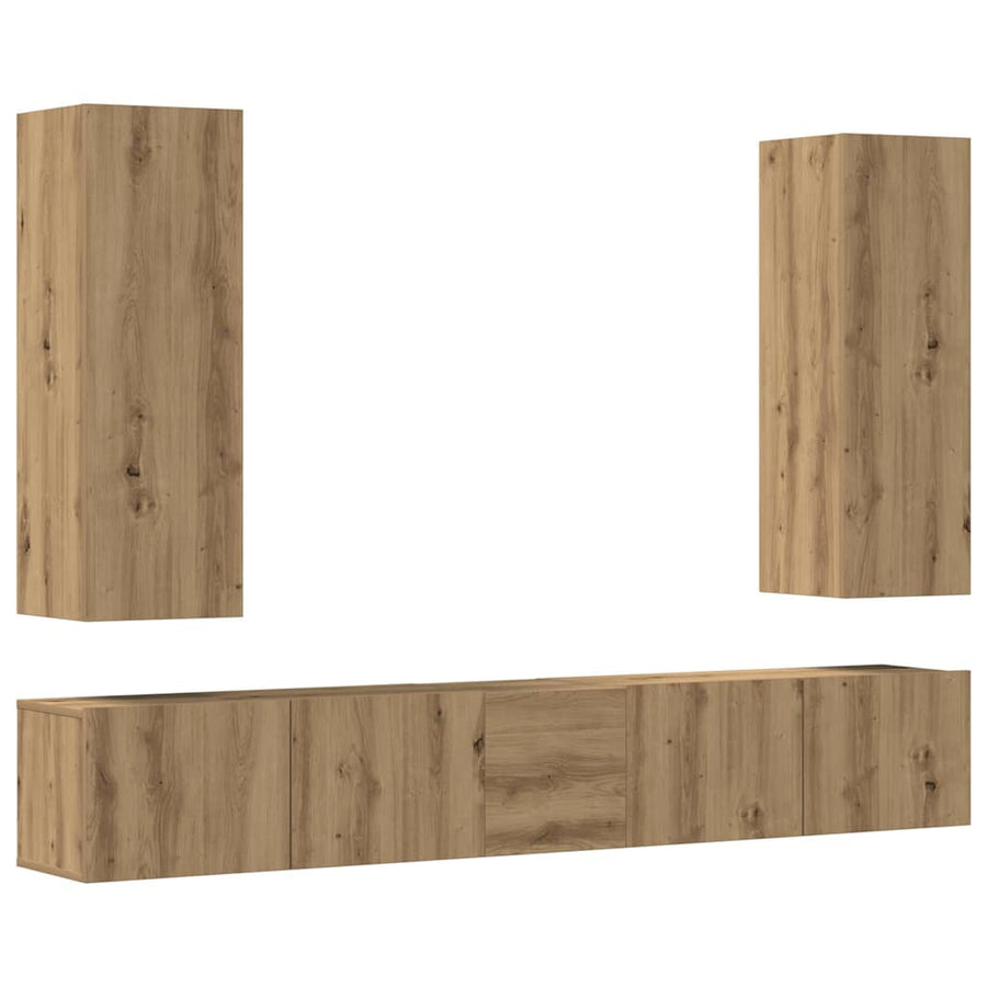 Tv-wandkasten 5 st bewerkt hout artisanaal eikenkleurig