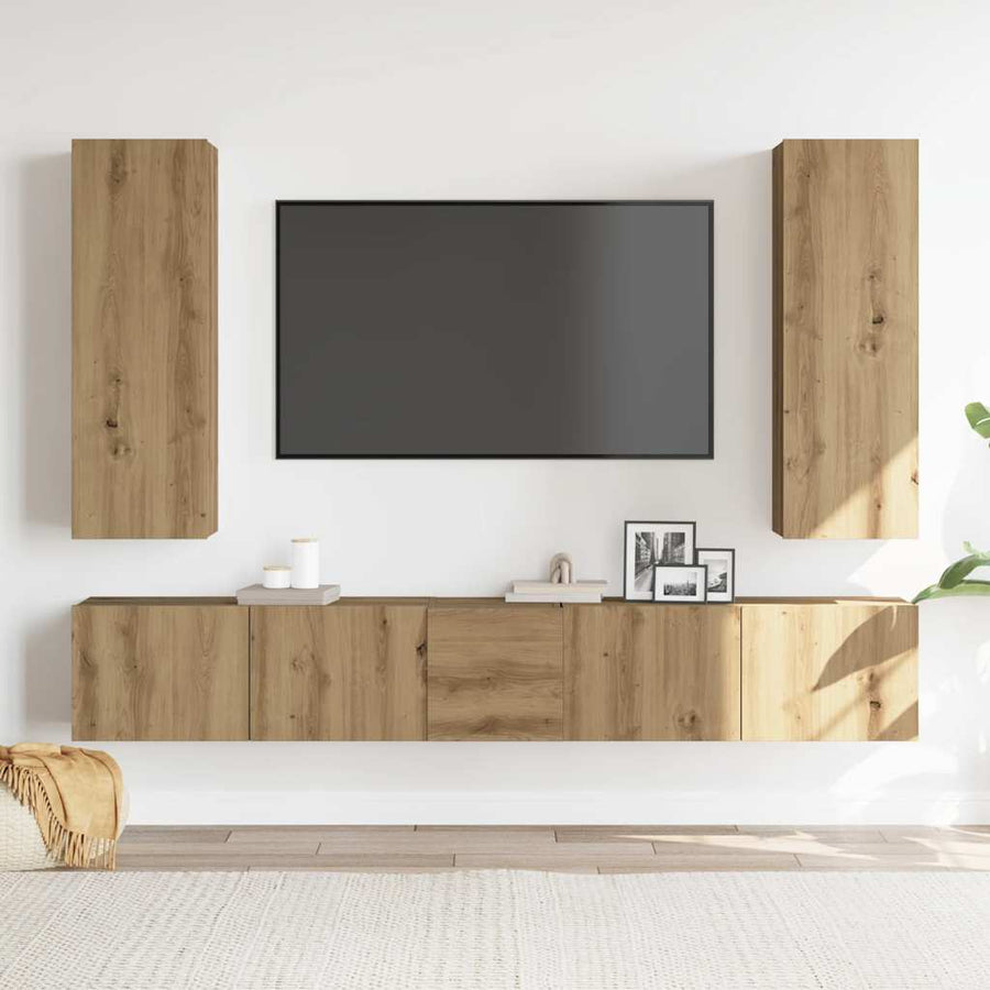 Tv-wandkasten 5 st bewerkt hout artisanaal eikenkleurig