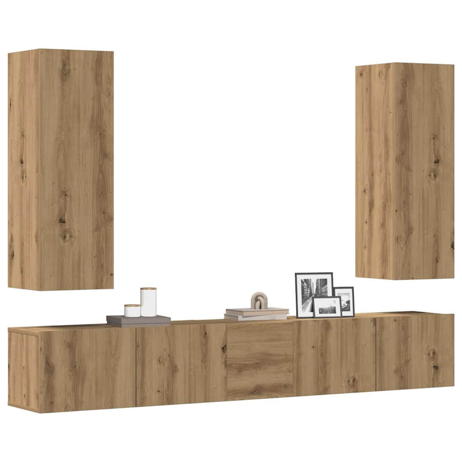 Tv-wandkasten 5 st bewerkt hout artisanaal eikenkleurig