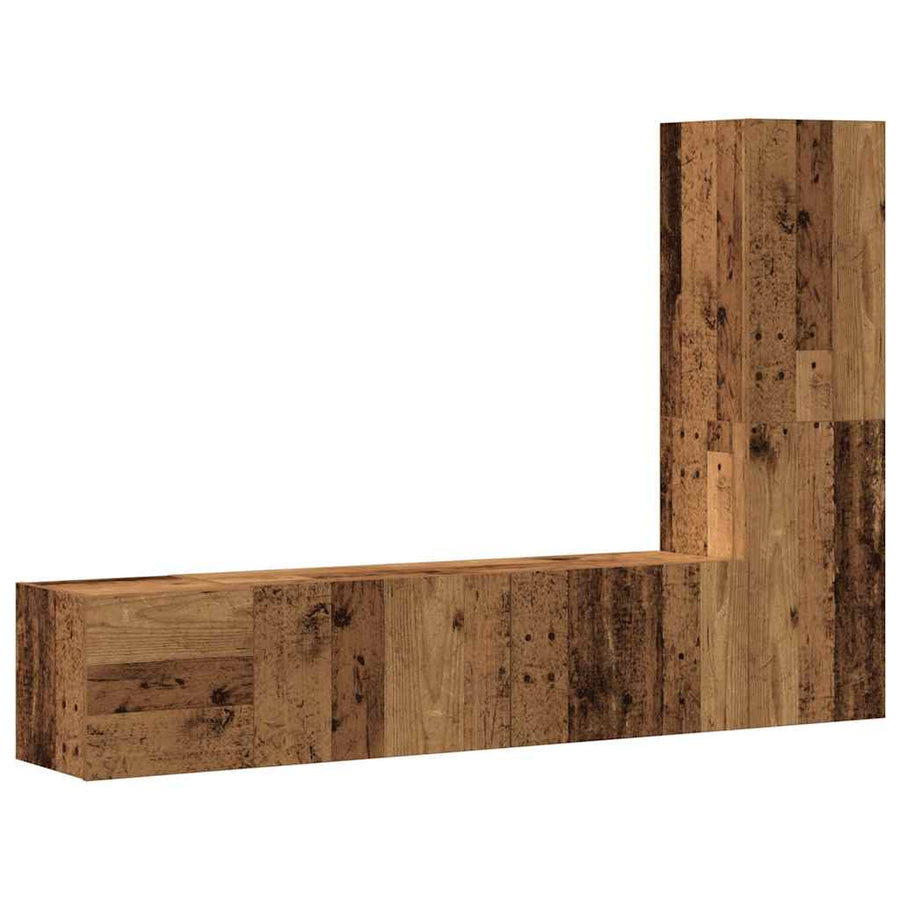 Tv-wandkasten 3 st bewerkt hout oud houtkleurig
