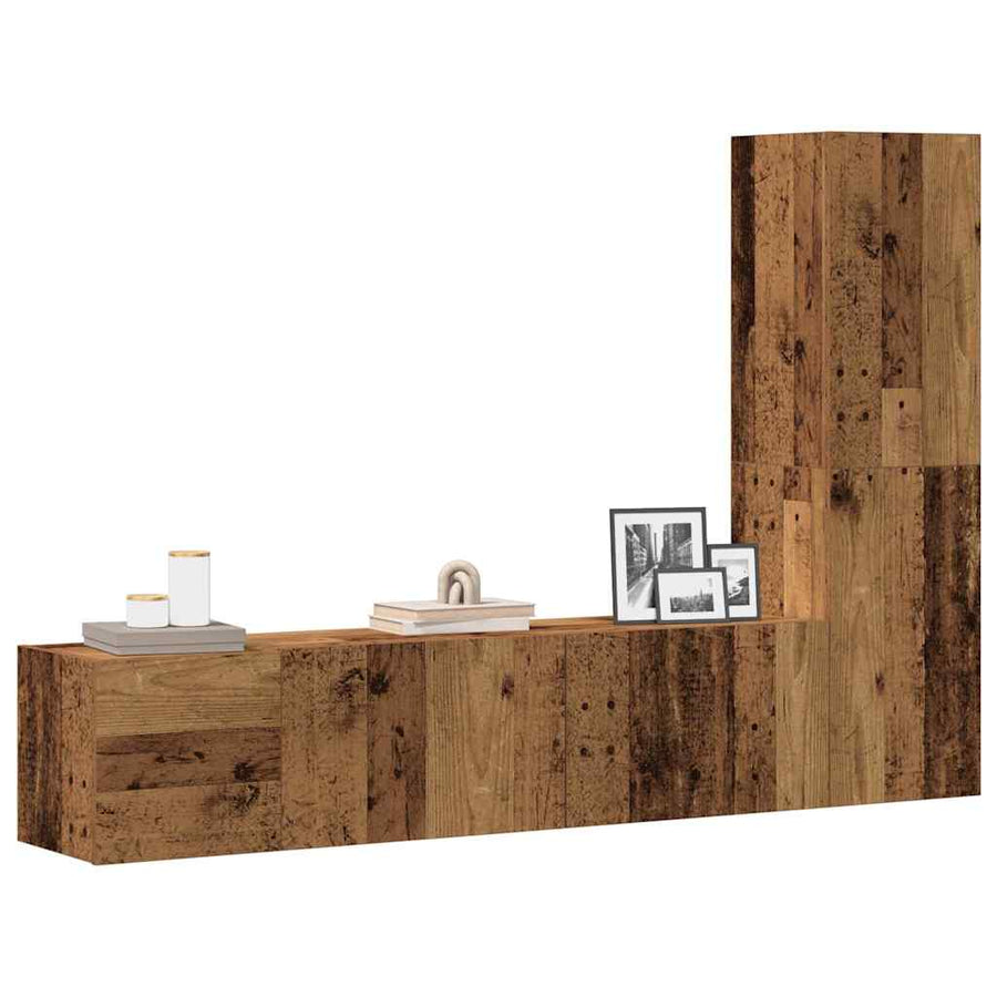 Tv-wandkasten 3 st bewerkt hout oud houtkleurig