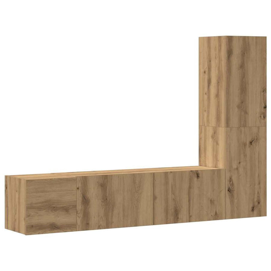 Tv-wandkasten 3 st bewerkt hout artisanaal eikenkleurig