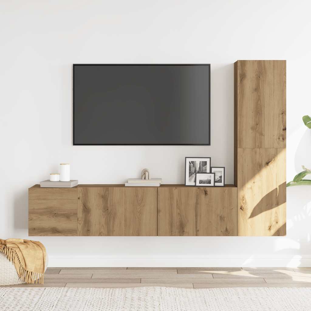 Tv-wandkasten 3 st bewerkt hout artisanaal eikenkleurig