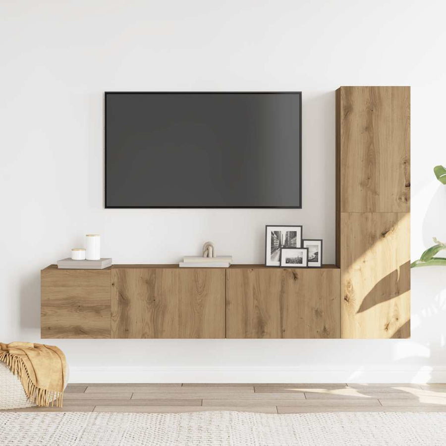 Tv-wandkasten 3 st bewerkt hout artisanaal eikenkleurig