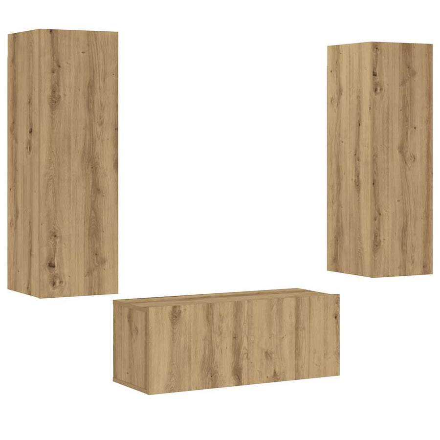 Tv-wandkasten 3 st bewerkt hout artisanaal eikenkleurig