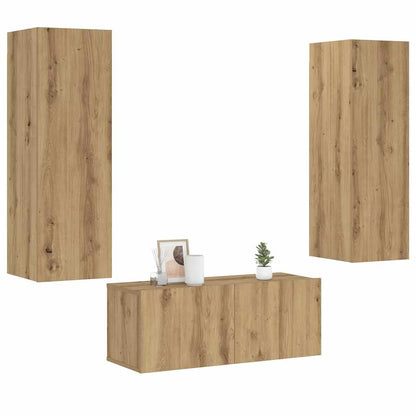 Tv-wandkasten 3 st bewerkt hout artisanaal eikenkleurig