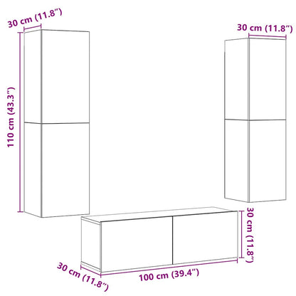 Tv-wandkasten 3 st bewerkt hout oud houtkleurig