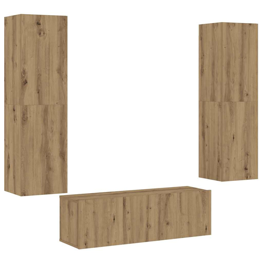 Tv-wandkasten 3 st bewerkt hout artisanaal eikenkleurig