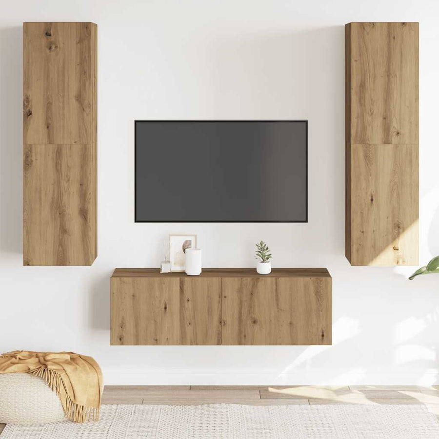 Tv-wandkasten 3 st bewerkt hout artisanaal eikenkleurig
