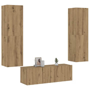 Tv-wandkasten 3 st eikenkleurig bewerkt hout