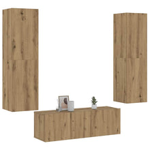Tv-wandkasten 3 st bewerkt hout artisanaal eikenkleurig
