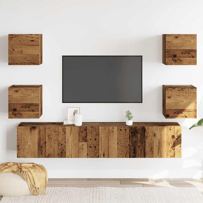 Tv-wandkasten 6 st bewerkt hout oud houtkleurig
