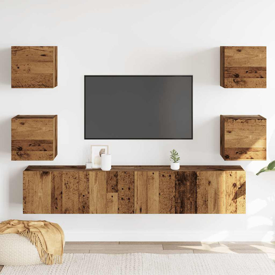 Tv-wandkasten 6 st bewerkt hout oud houtkleurig