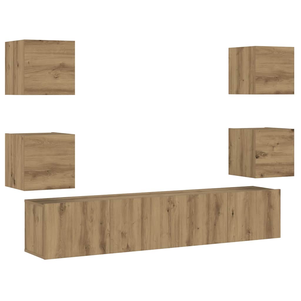 Tv-Wandkasten 6 St Bewerkt Hout 160 cm