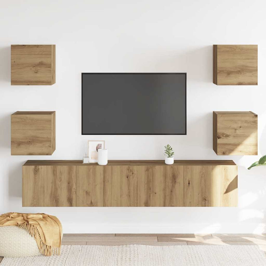 Tv-Wandkasten 6 St Bewerkt Hout 160 cm