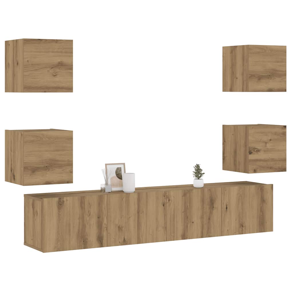 Tv-Wandkasten 6 St Bewerkt Hout 160 cm