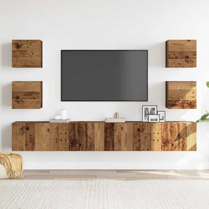 Tv-wandkasten 6 st bewerkt hout oud houtkleurig