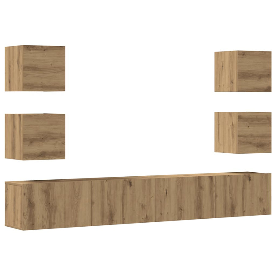 Tv-Wandkasten 6 St Bewerkt Hout 200 cm