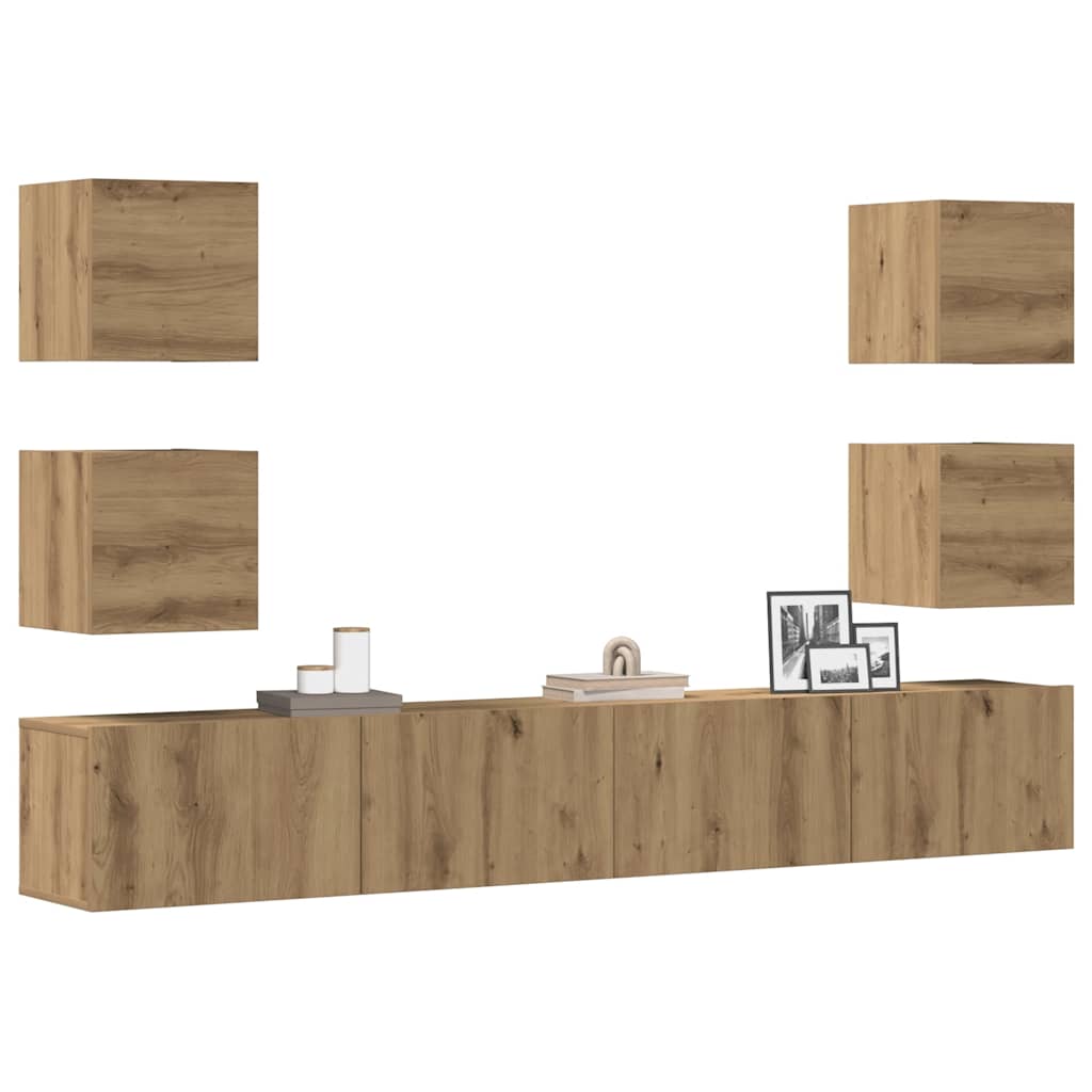 Tv-Wandkasten 6 St Bewerkt Hout 200 cm