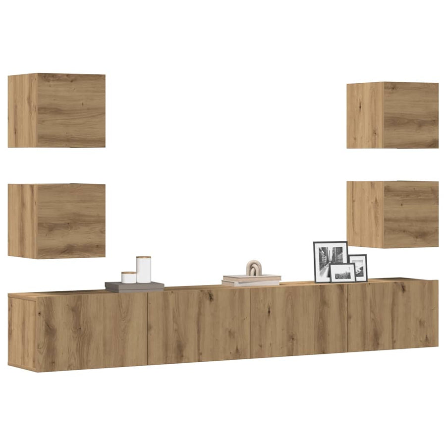 Tv-Wandkasten 6 St Bewerkt Hout 200 cm