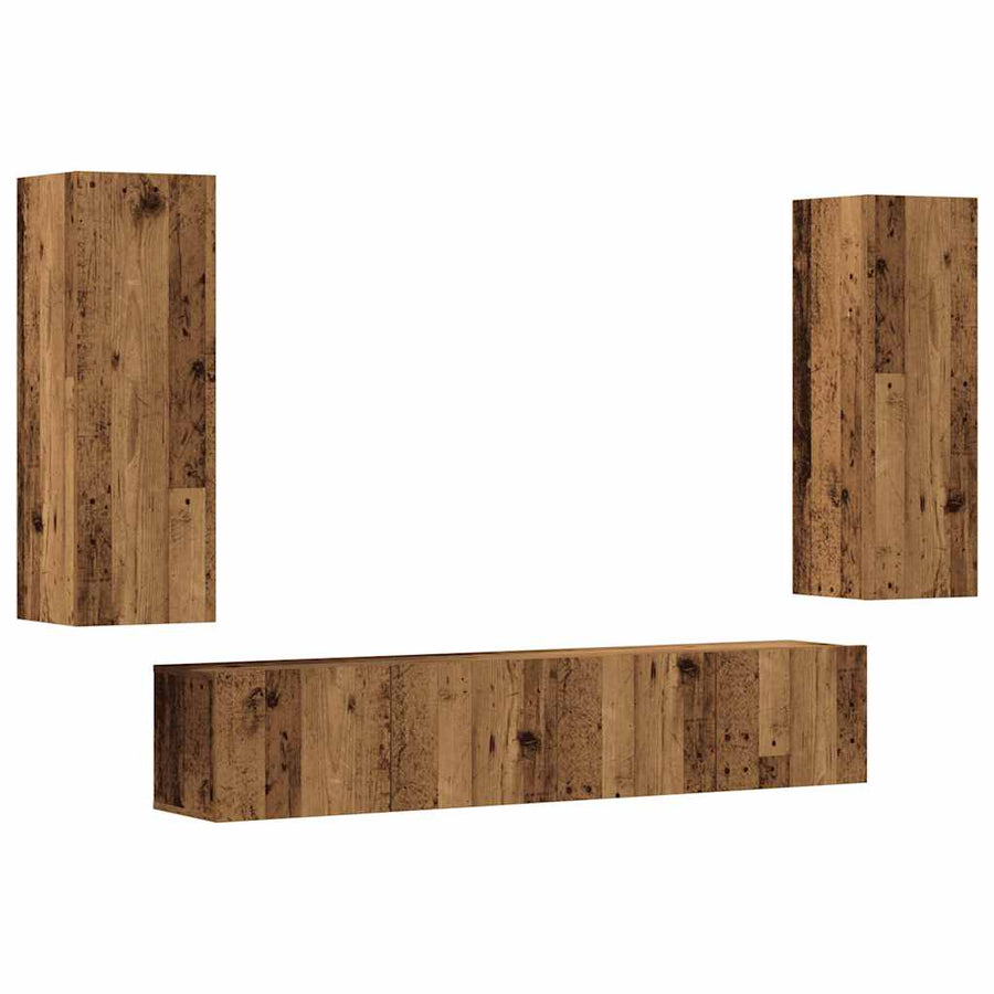 Tv-wandkasten 4 st bewerkt hout oud houtkleurig