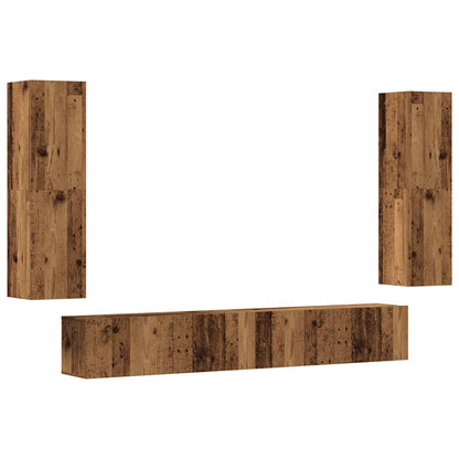 Tv-wandkasten 4 st bewerkt hout oud houtkleurig