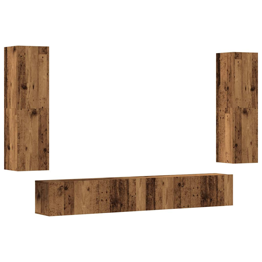 Tv-wandkasten 4 st bewerkt hout oud houtkleurig