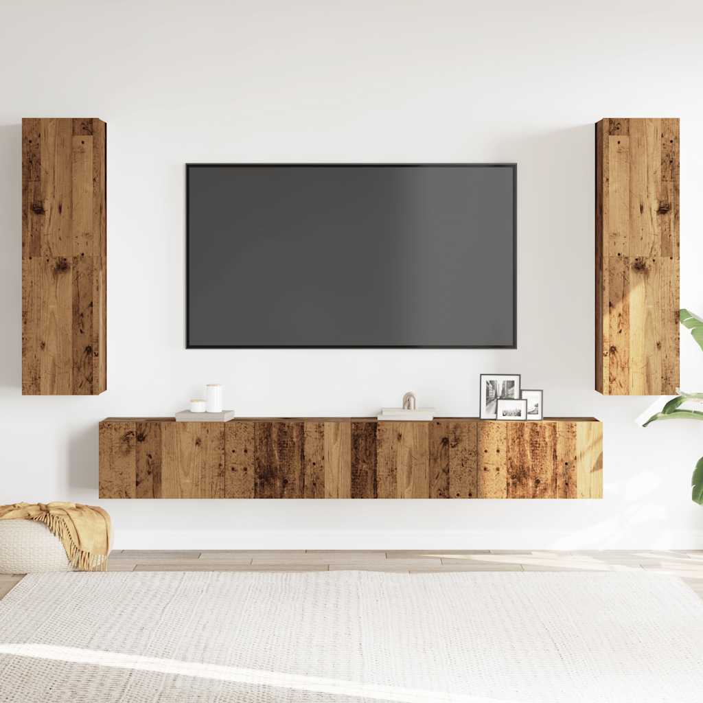 Tv-wandkasten 4 st bewerkt hout oud houtkleurig