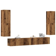 Tv-wandkasten 4 st bewerkt hout oud houtkleurig 100x30x30 cm